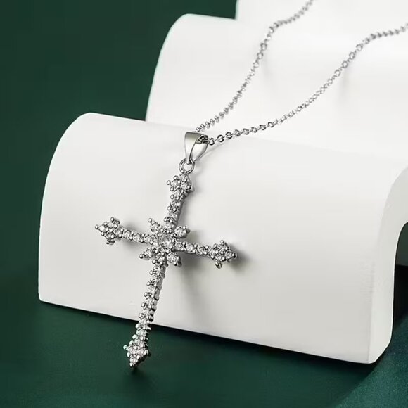 925 Sterling Silver Mens 1ct Diamond Cross Pendant Necklace Christian Jewelry - Picture 3 of 7
